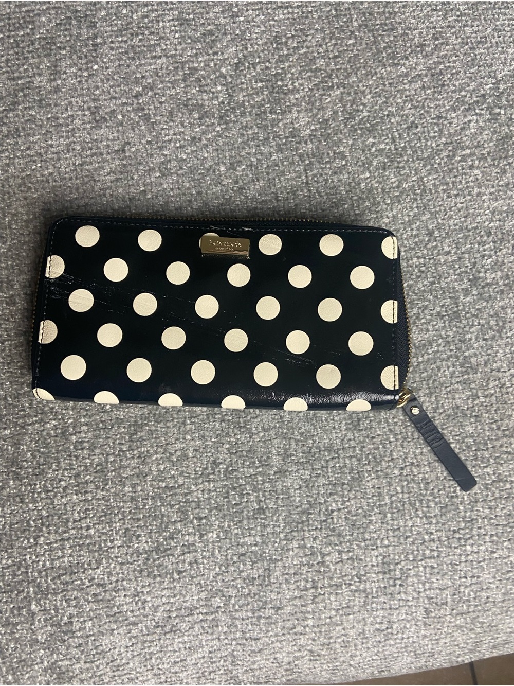 kate spade Black and Cream Polka Dot Patent Zip Wallet Carlisle Street